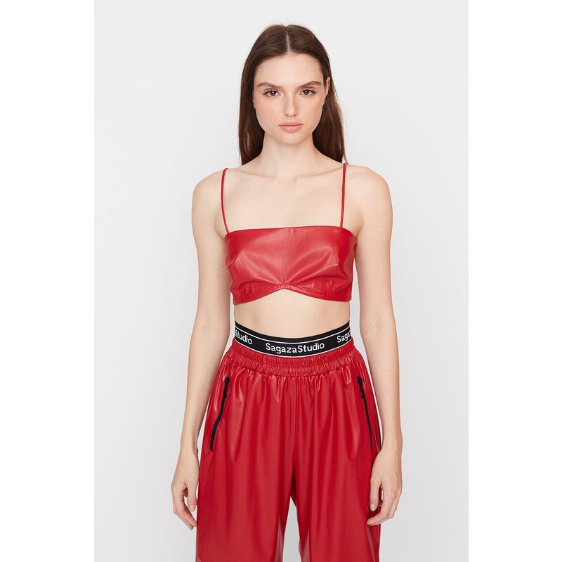 Trendyol X Sagaza Studio Red Faux Leather Bustier