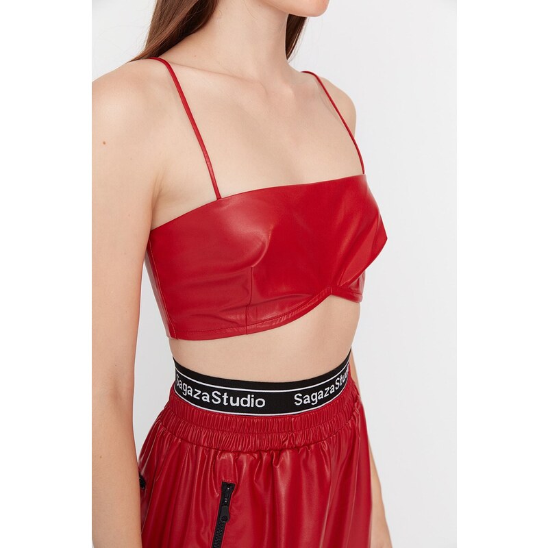 Trendyol X Sagaza Studio Red Faux Leather Bustier