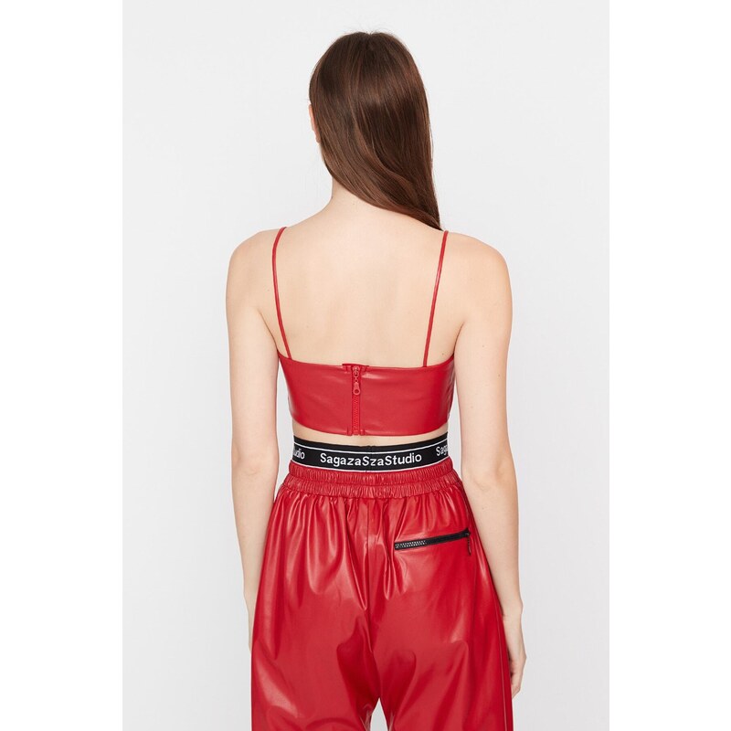 Trendyol X Sagaza Studio Red Faux Leather Bustier