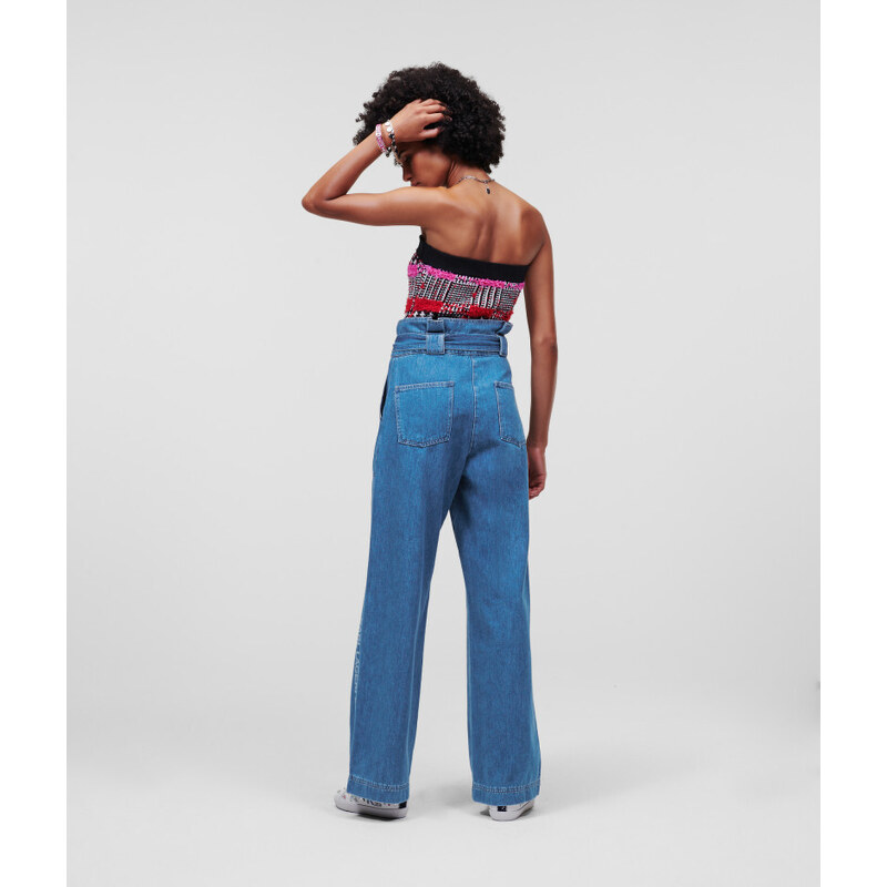 DŽÍNY KARL LAGERFELD PAPERBAG WAIST DENIM PANTS