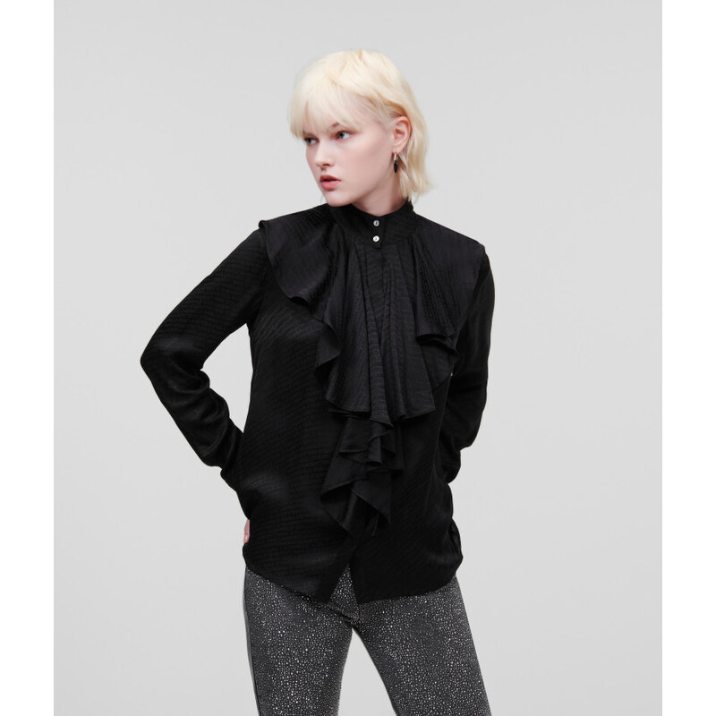 KOŠILE KARL LAGERFELD LOGO JACQUARD RUFFLE SHIRT