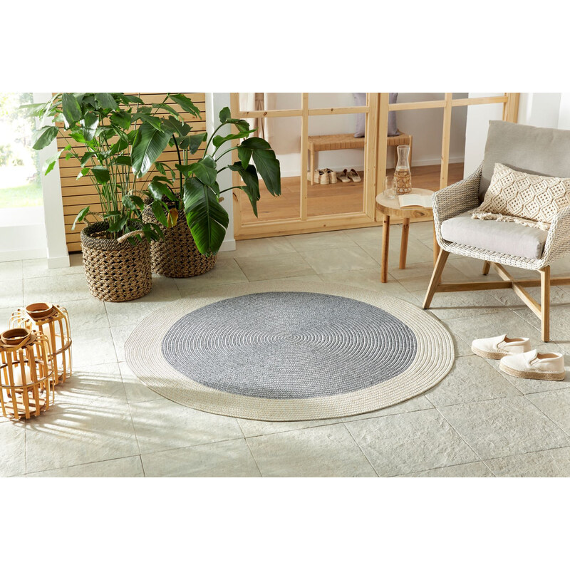 NORTHRUGS - Hanse Home koberce Kusový koberec Braided 105555 Grey Creme kruh – na ven i na doma - 150x150 (průměr) kruh cm