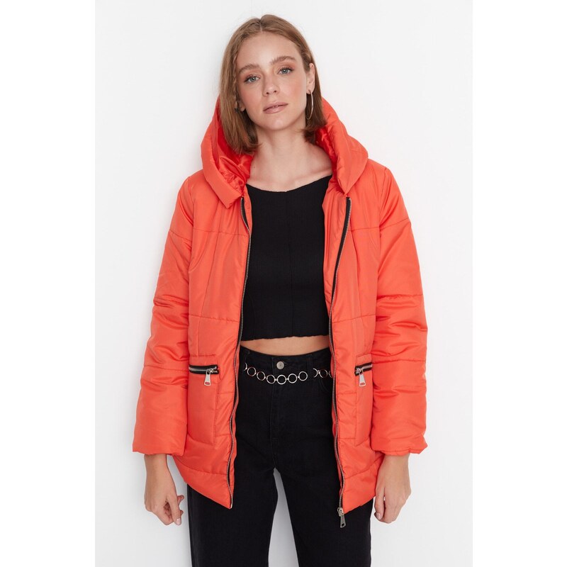 Trendyol Orange Oversize Puffy Coat s kapucí