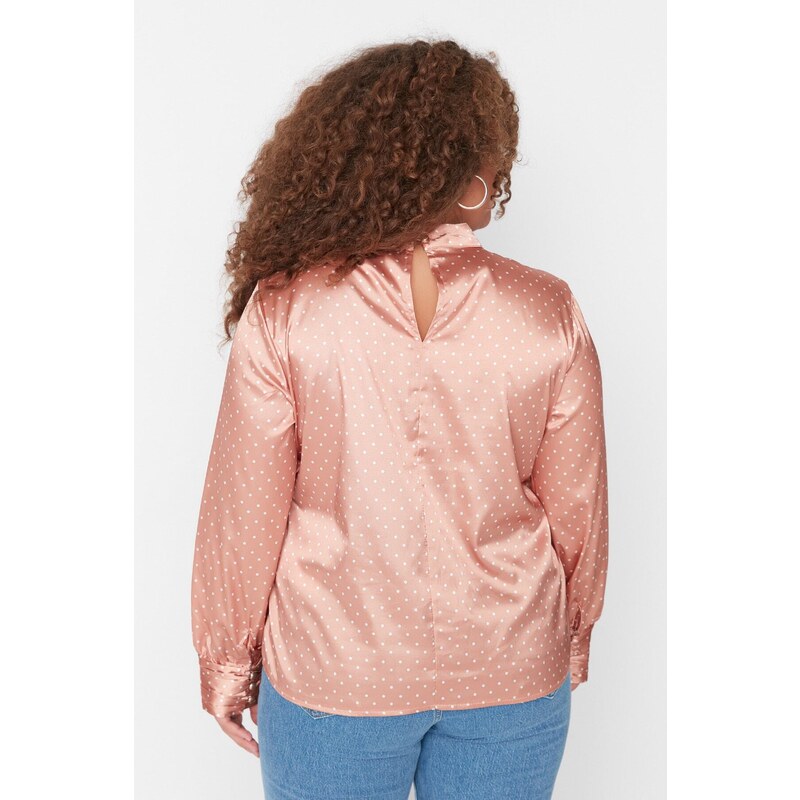 Trendyol Curve Cinnamon Polka Dot Satin Woven Blouse