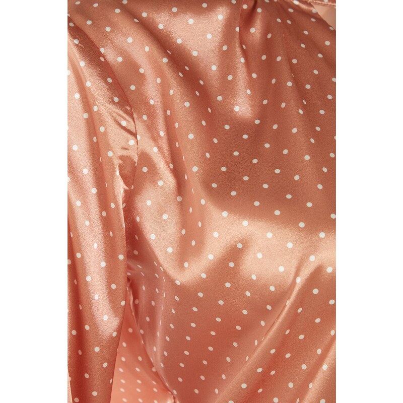 Trendyol Curve Cinnamon Polka Dot Satin Woven Blouse