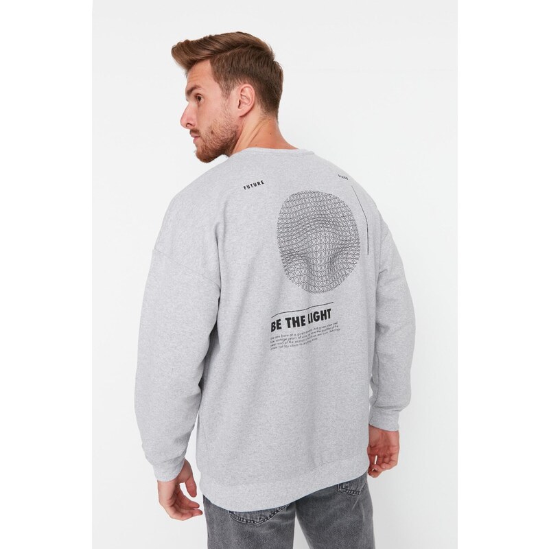 Trendyol šedá oversize/široký střih mMikina s dlouhým rukávem z