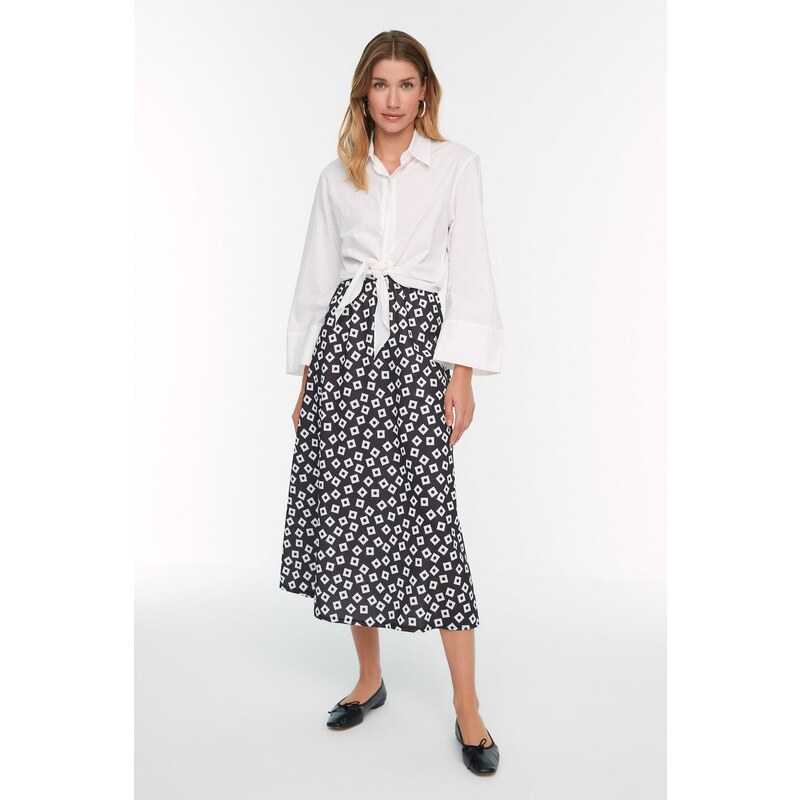 Trendyol Black and White Patterned Knitted Scuba Crepe Skirt