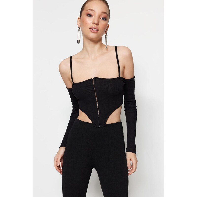 Trendyol Black Crop Knitted Blouse