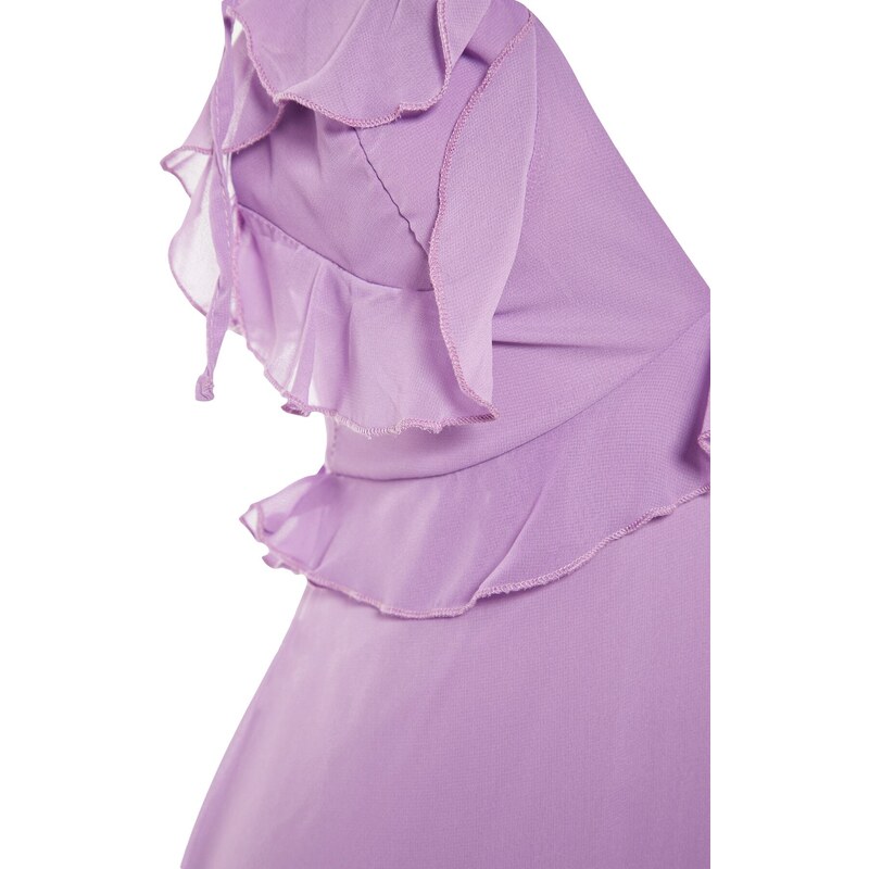 Trendyol Lilac Volánkové Detailní večerní šaty