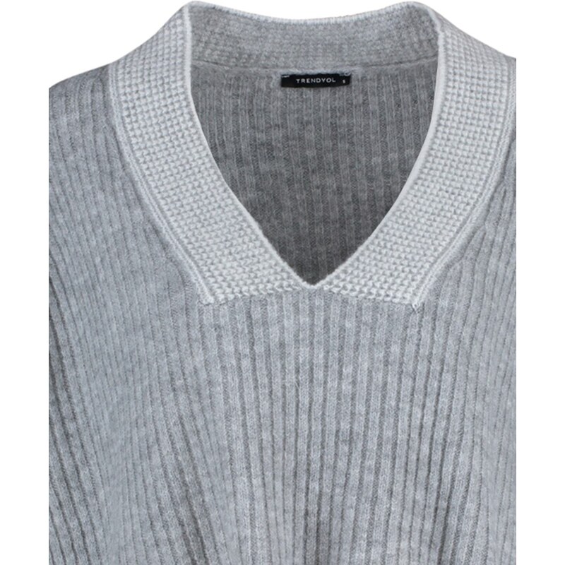 Trendyol Gray Soft Textured Oversized Collar Detailed Knitwear Sweater