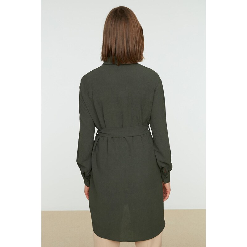 Trendyol Green Belted Hidden Pat Woven Shirt