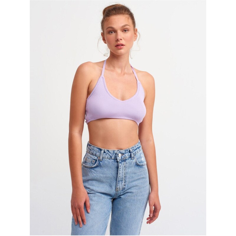 Dilvin 1061 Lace-Up Back Tricot Bralette Lilac