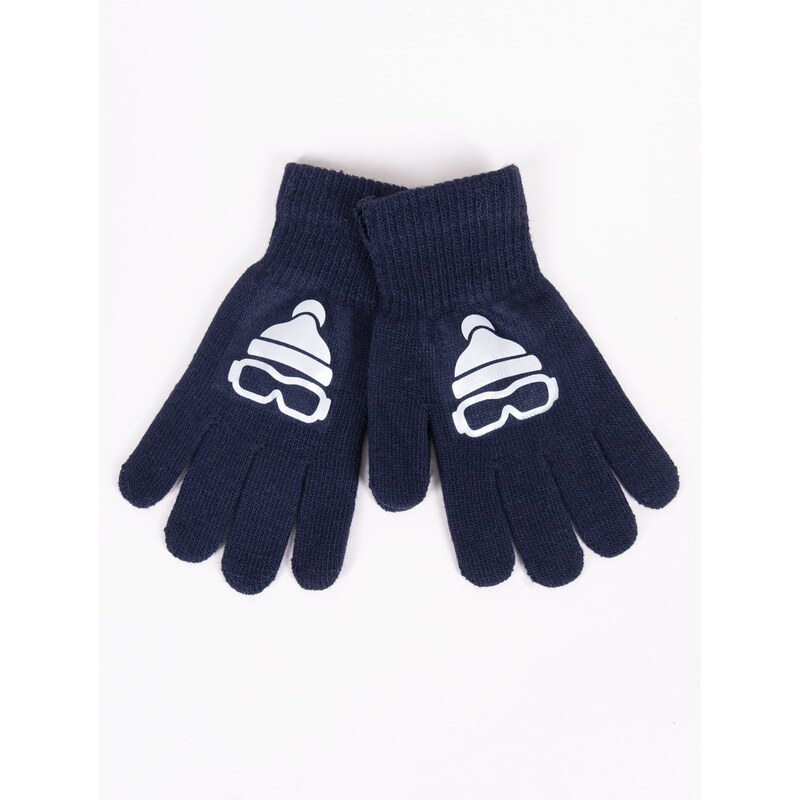 Yoclub Kids's Boys' Five-Finger Gloves With Reflector RED-0237C-AA50-006 Navy Blue