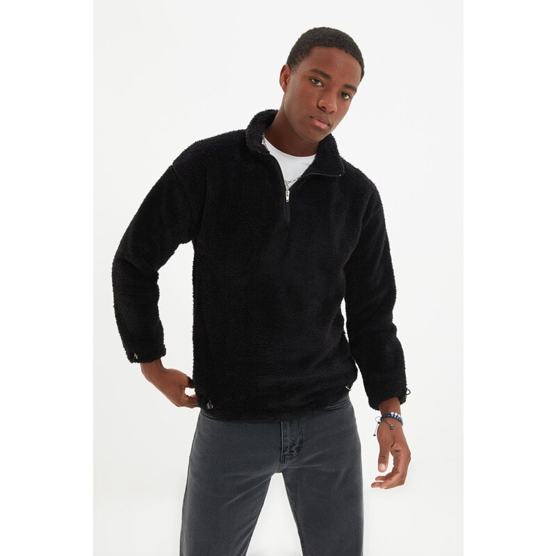 Trendyol Black Regular/Regular Fit Zippered Stopper Warm Plush Sweatshirt