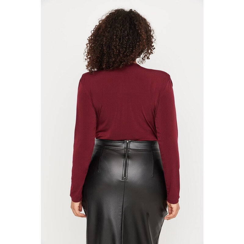 Trendyol Curve Claret Red Padded Double Breasted Knitted Body with Closure and Snap Fasteners