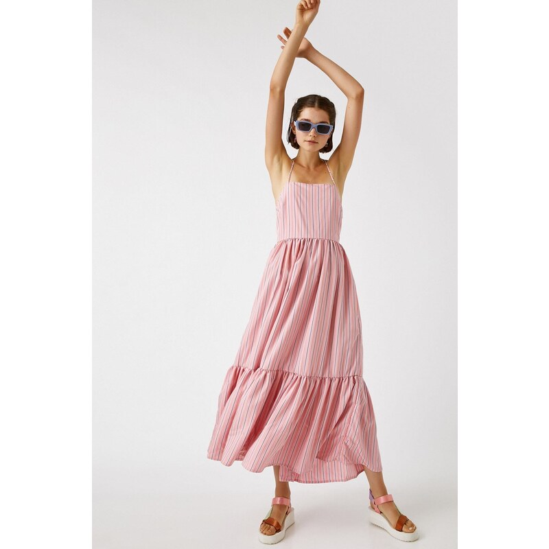 Koton Slim Strap Dress Long Striped Flounce 107049701