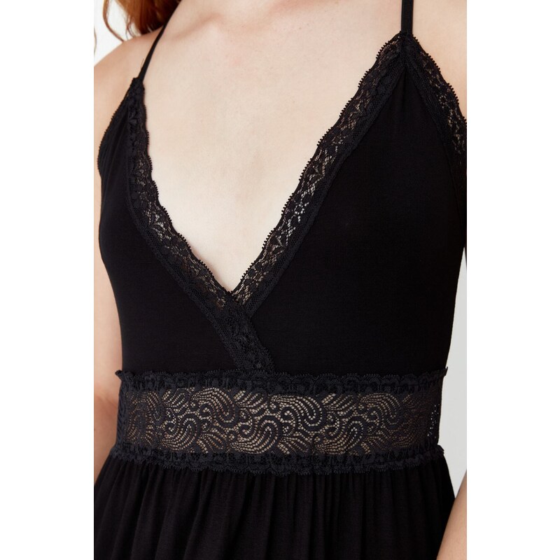 Trendyol Black Lace and Knitted Nightgown with Back Detail and a Slit