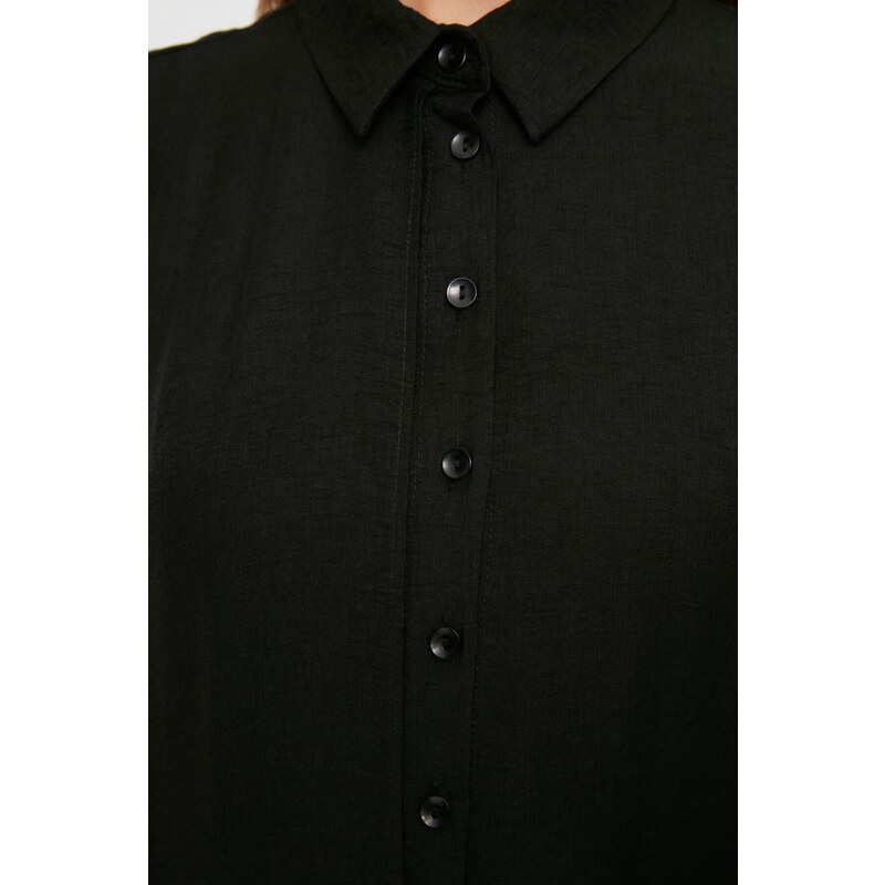 Trendyol Black Side Tie Woven Shirt Linen Look Dress