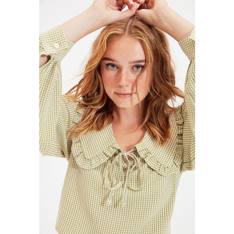 Trendyol Green Collar Detailed Woven Blouse