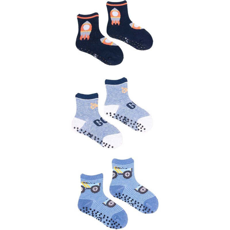 Yoclub Kids's Boys' Cotton Socks Anti Slip ABS Patterns Colours 3-pack SKA-0109C-AA3A-004