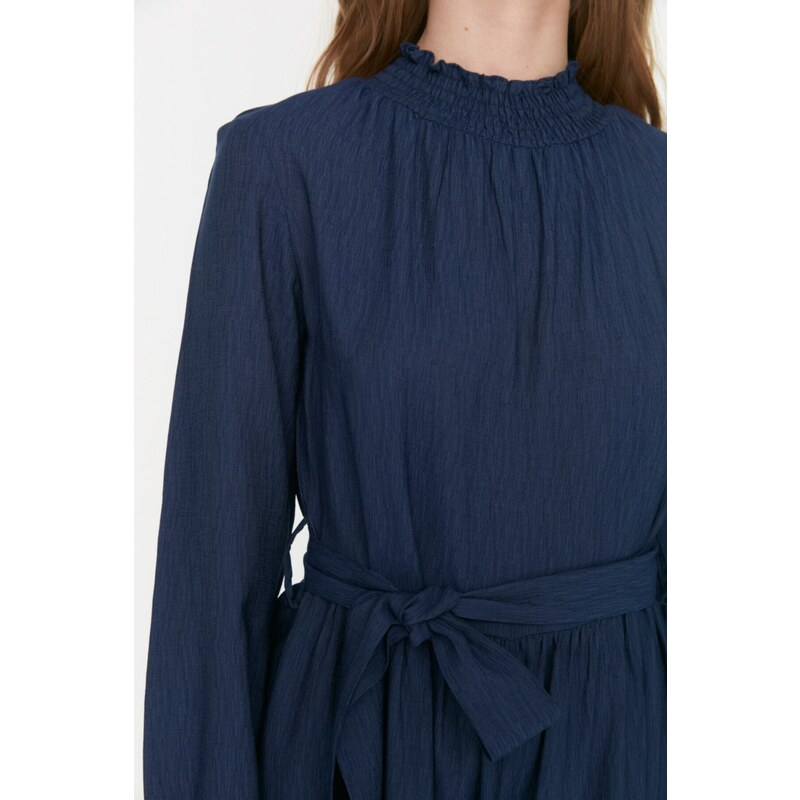 Trendyol Weaving Indigo Belted Jumpsuit with Gipple Collar