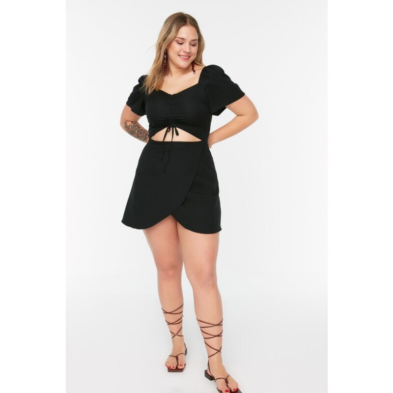 Trendyol Curve Black Woven Gathering And Cutout Detail Dress