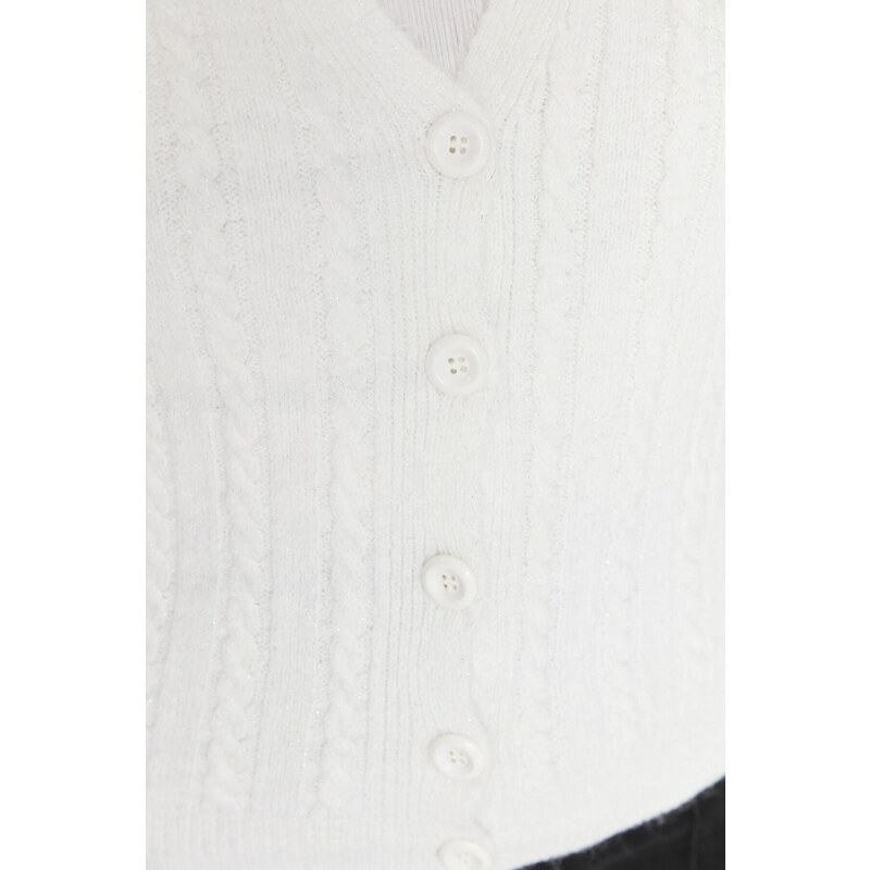 Trendyol Curve Ecru Glittery Braid Detailed V-Neck Knitwear Cardigan