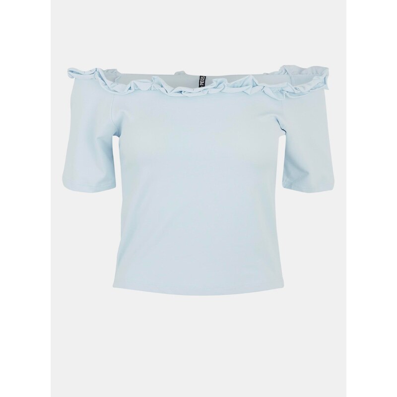 Světle modrý crop top s odhalenými rameny Pieces Leah - Dámské