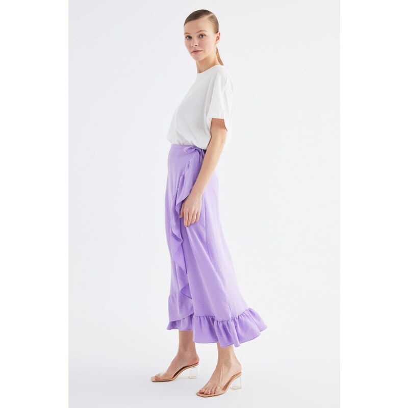 Trendyol Purple Wrapped Ruffle Knitted Skirt