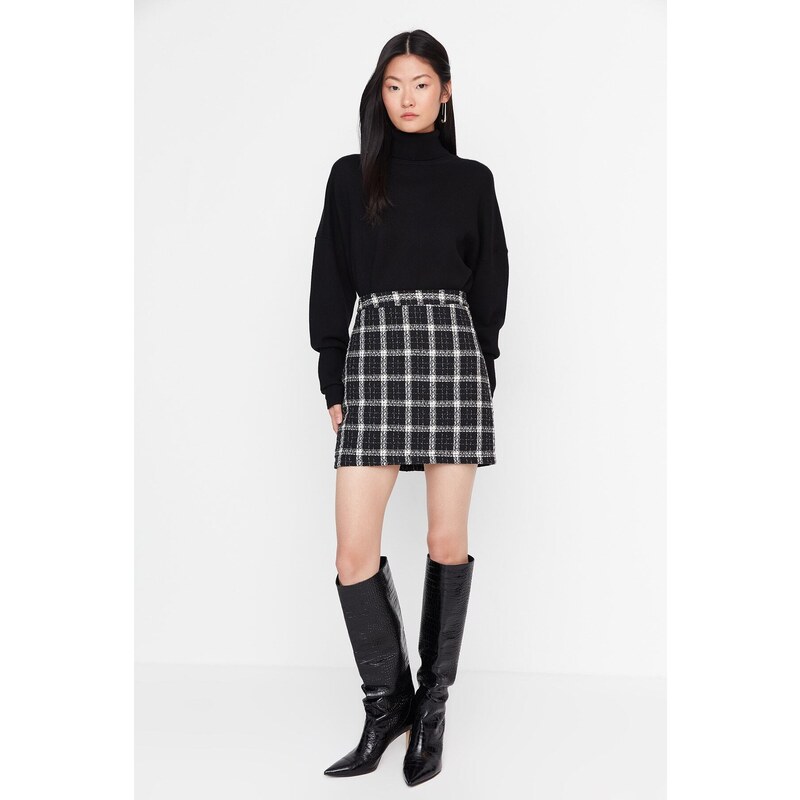 Trendyol Black Checkered Patterned Mini Woven Skirt