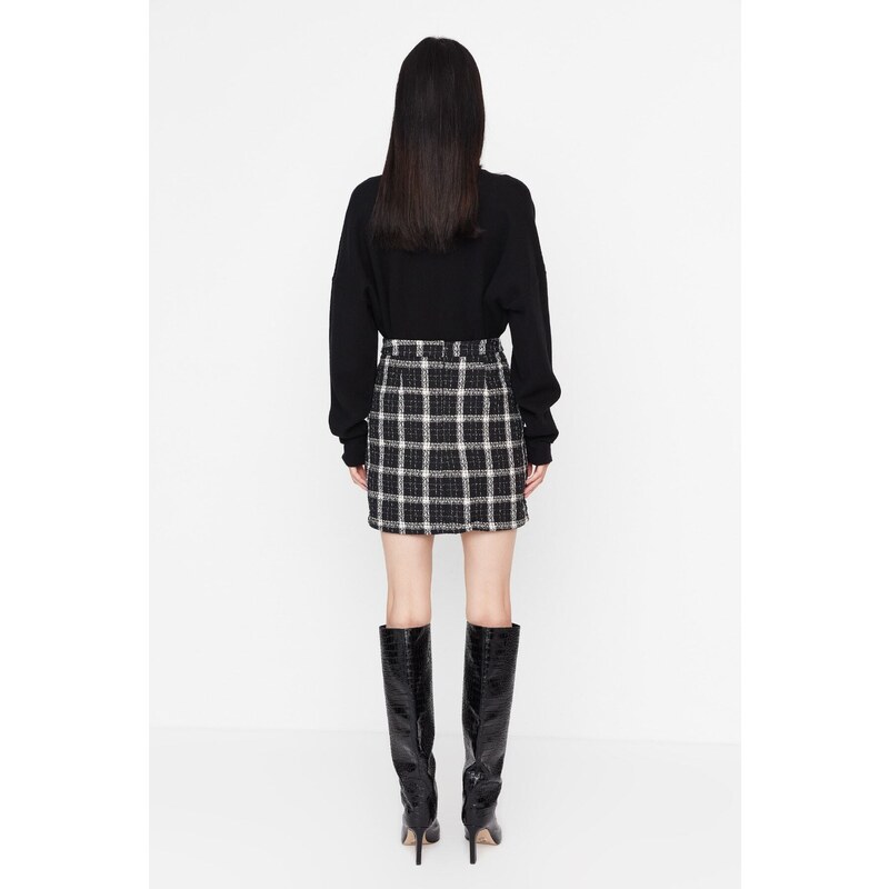 Trendyol Black Checkered Patterned Mini Woven Skirt