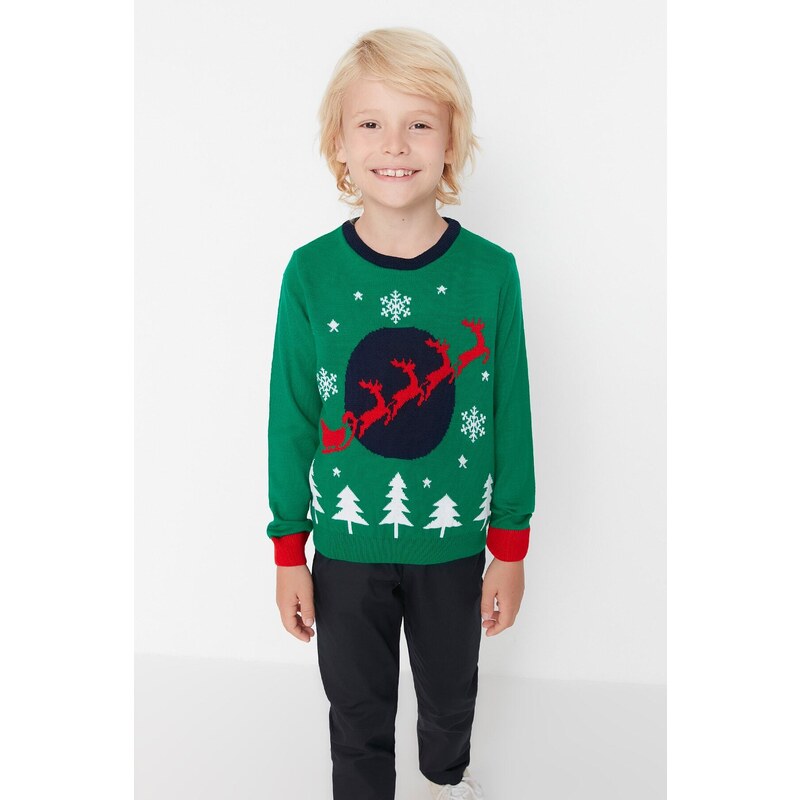 Trendyol Green Jacquard Unisex Kids Knitwear Sweater