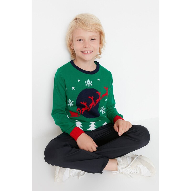 Trendyol Green Jacquard Unisex Kids Knitwear Sweater