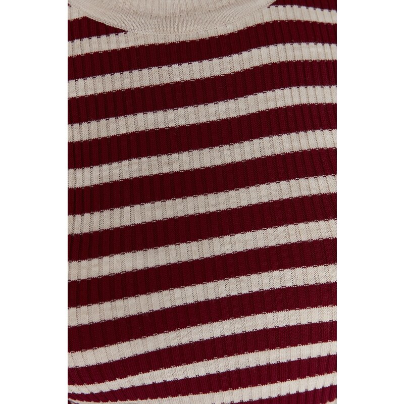 Trendyol Curve Burgundy Striped Crew Neck Pletený svetr