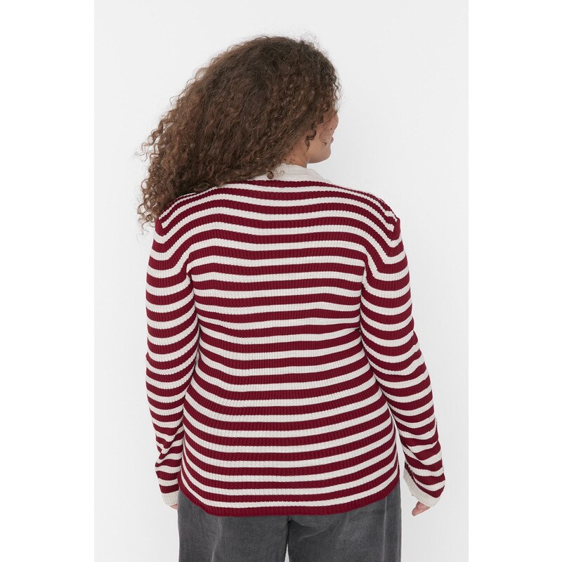 Trendyol Curve Burgundy Striped Crew Neck Pletený svetr