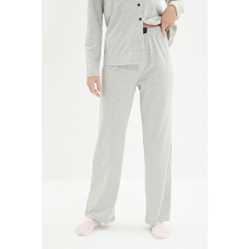 Trendyol Gray Cotton Embroidered Knitted Pajama Set