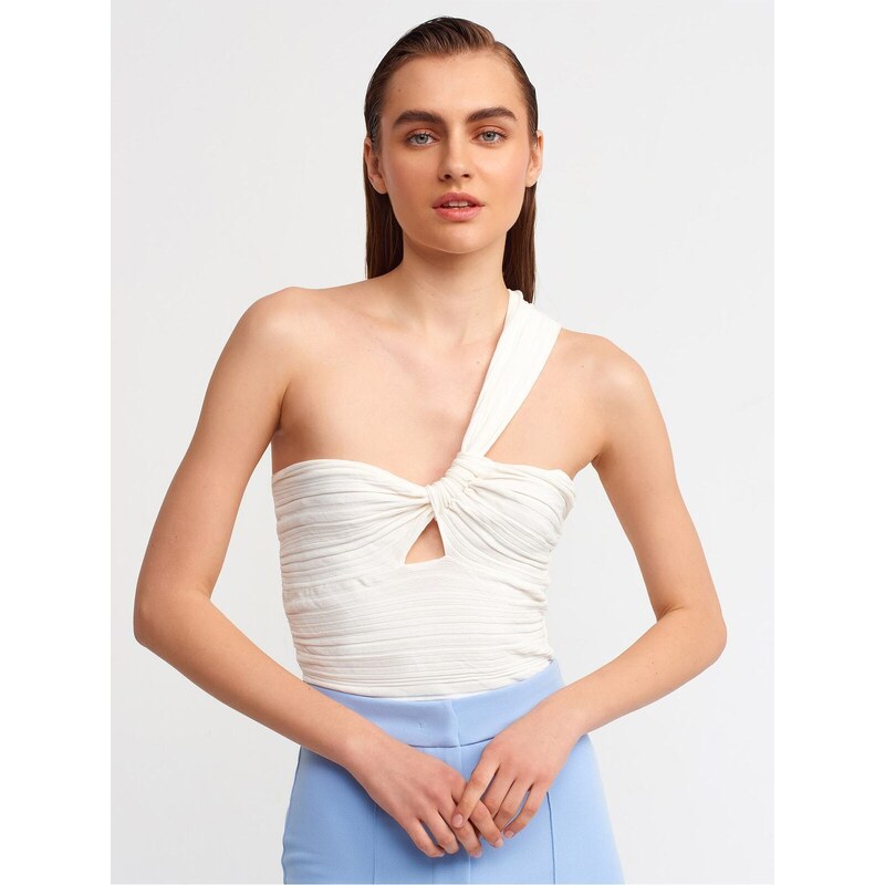 Dilvin 10168 One-Shoulder Knitwear Bustier-ecru