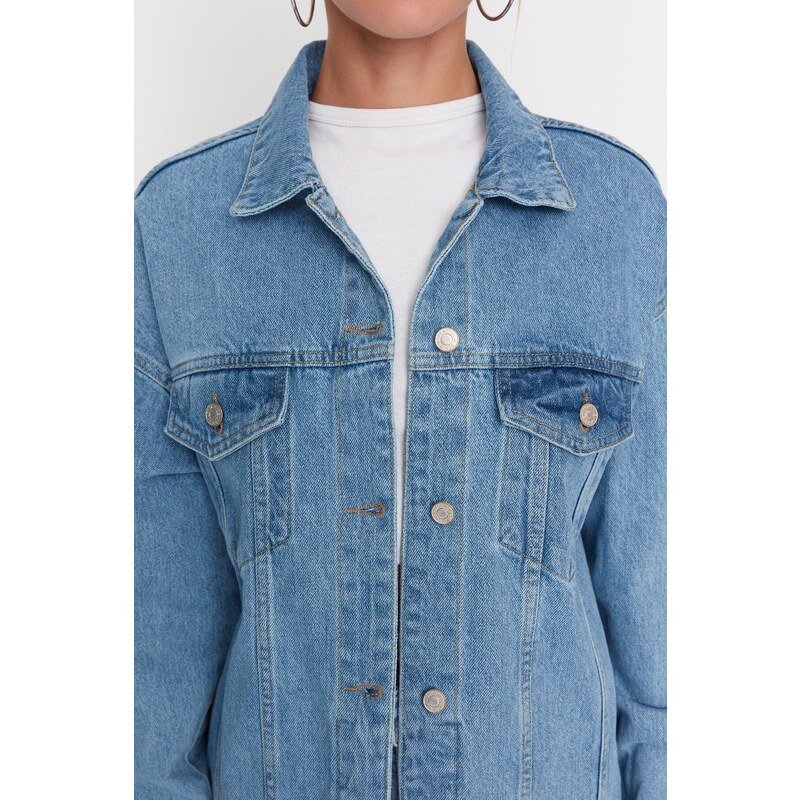 Trendyol Blue Oversize Trucker Denim Jacket