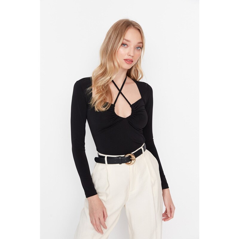 Trendyol Black Slim Barbell Elastic Knitted Blouse