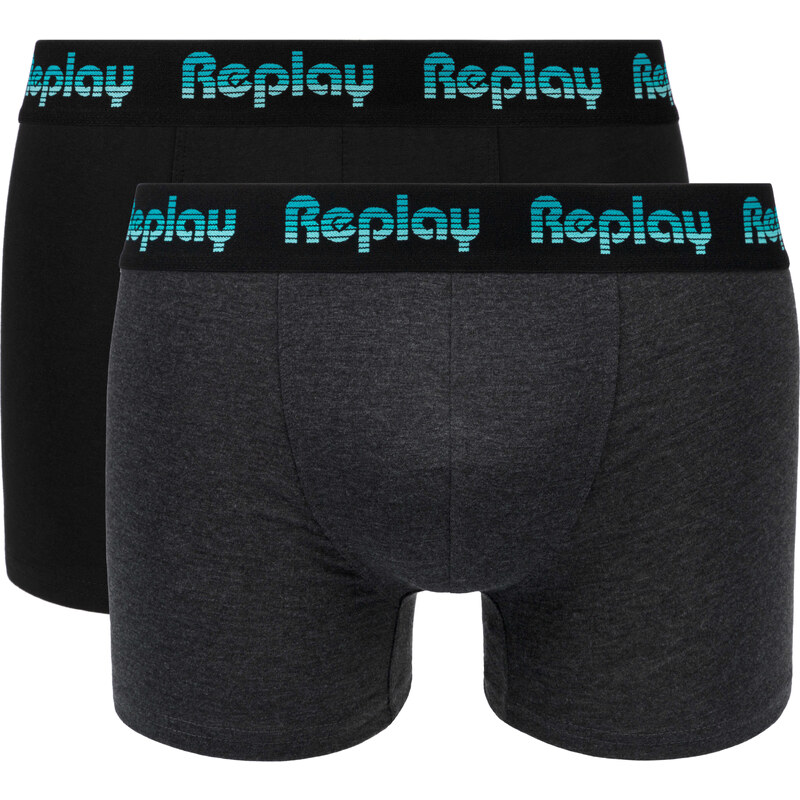 Replay Boxerky Boxer Style 5 Jacquard Logo 2Pcs Box - Black/D Gmel/Azure - Pánské