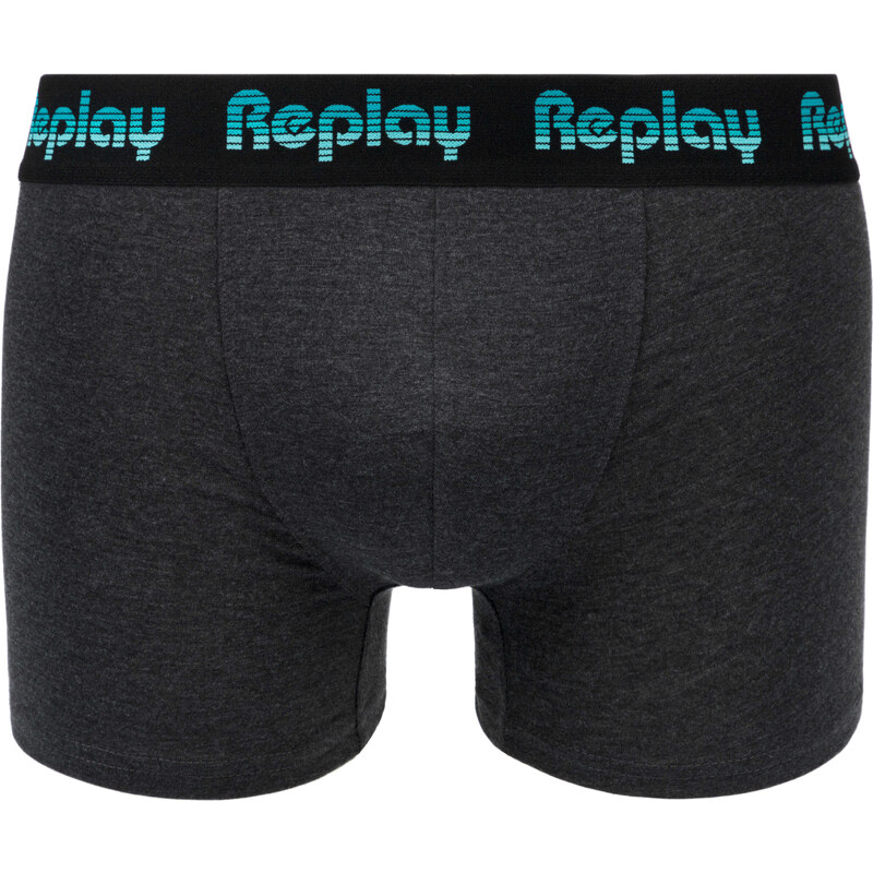 Replay Boxerky Boxer Style 5 Jacquard Logo 2Pcs Box - Black/D Gmel/Azure - Pánské