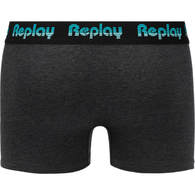 Replay Boxerky Boxer Style 5 Jacquard Logo 2Pcs Box - Black/D Gmel/Azure - Pánské