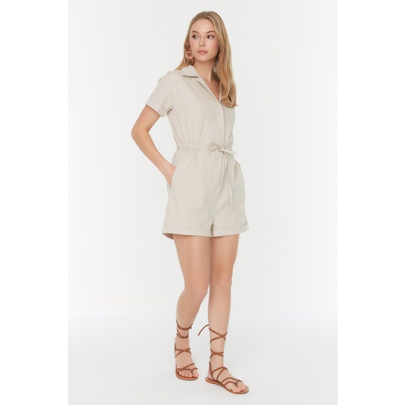 Trendyol Gabardine Super Mini Woven Jumpsuit with Stone Lacing Detail