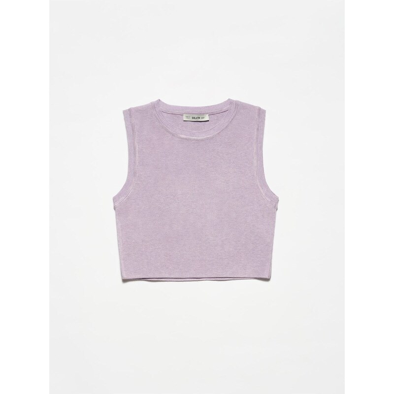 Dilvin 10172 Crew Neck Sleeveless Sweater-lilac M