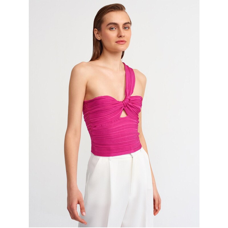 Dilvin 10168 One Shoulder Knitwear Bustier-fuchsia