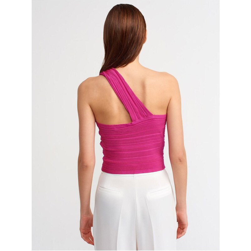 Dilvin 10168 One Shoulder Knitwear Bustier-fuchsia