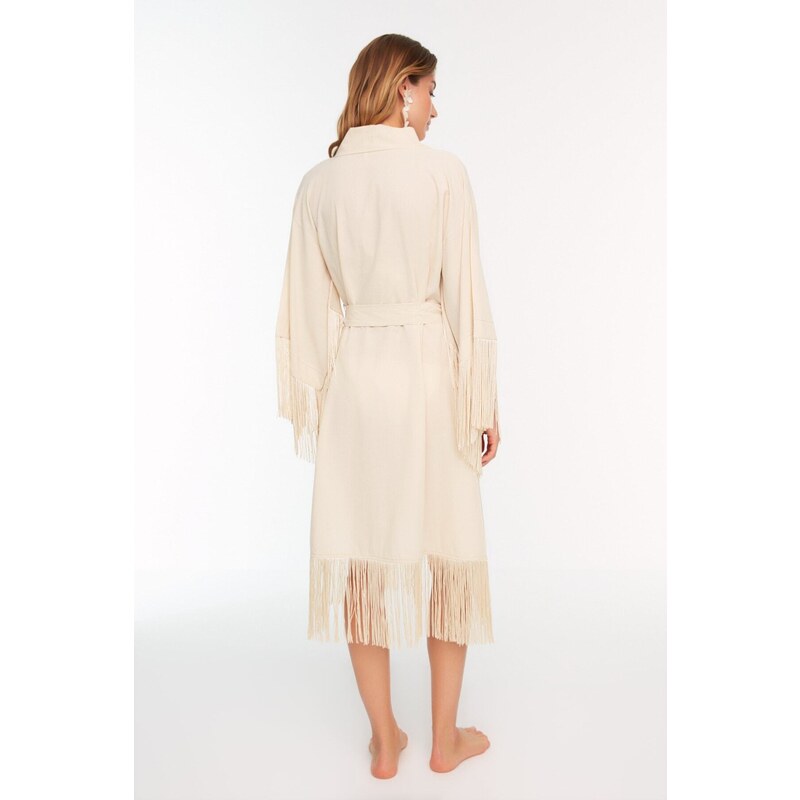 Trendyol Beige Tassel Detailed Beach Kimono & Beach Caftan