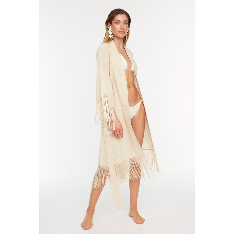 Trendyol Beige Tassel Detailed Beach Kimono & Beach Caftan