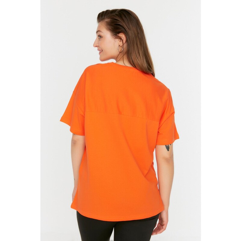 Trendyol Curve Orange Printed Knitted T-Shirt