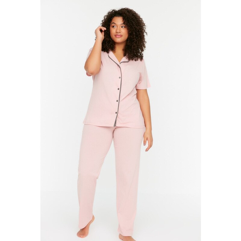 Trendyol Curve Plus Size Pajama Set - Pink - Plain